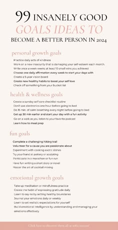 Struggling to write your New years resolutions? Then you need to check out these 99 killer goals ideas that won't make you yawn to become the best version of yourself and make 2024 your best year including personal growth goals, health and wellness ! #selfimprovementgoals #goalsideas2024 #bestresolutionideas Personal Growth Goals, Become A Better Person, Goals Ideas, Growth Goals, New Years Resolutions, Self Care Bullet Journal, New Year Goals, Writing Therapy, Vie Motivation