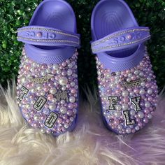 Crocs Crocs Purple Rain Custom Bling Bling Size 8 Brand New Only Size 8 Available ******* Customized Crocs Shoes, Bling Crocs, Purple Crocs, Bedazzled Shoes, Diy Tie Dye Shirts, Crocs Fashion, Shoes Crocs, Bling Shirts, Diy Tie