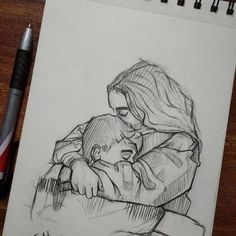 a drawing of two people hugging each other