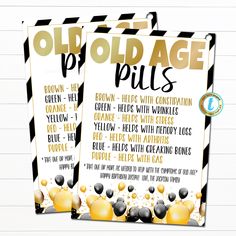 two old age flyers with balloons and black and white stripes on the front, one is for