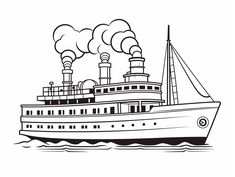 illustration of Steamboat adventure coloring page Cruise Ship Coloring Pages Free Printable, Sailboat Coloring Pages, Sailing Coloring Pages, Yacht Drawing Simple, Old Boat Drawing, Emoji Coloring Pages, Mandala Turtle, Adventure Of The Seas, Set Sail