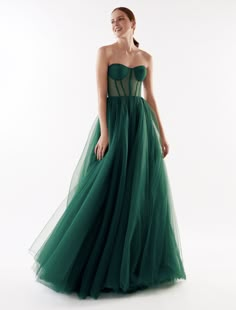 Cocktail Dress with a Corset Bustier and Tulle Maxi Skirt – Milla Green Corset Dress, Movie Core, Dress With A Corset, Prom Outfit, Green Corset, Rose Maxi Dress, Tulle Maxi Dress, Classy Dresses