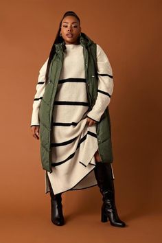 Shop YOURS Curve Green Quilted Longline Hooded Gilet at Yours Clothing. Discover women’s plus size clothing in sizes 10-36 with fast delivery. Meeting Outfit, Hooded Gilet, Size 20 Women, Style Hacks, Elegant Wedding Guest Dress, Curve Fashion, Plus Swimwear, Plus Size Coats, Stylish Plus