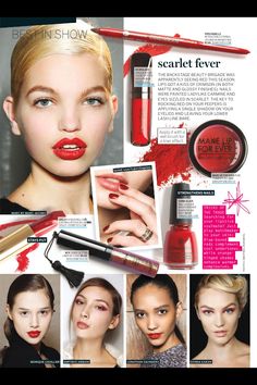 a magazine page with red lipstick and makeup