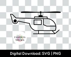 a black and white image of a helicopter with the words digital stickers on it