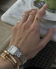 Cartier Watches Women, Jewelry Stack, Bracelet Cartier, Cartier Panthere, Wrist Jewelry, Luxe Jewelry, Cartier Jewelry, Cartier Watch, Luxury Purses