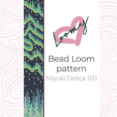 the bead loom pattern is shown in blue, green and pink colors with an abstract