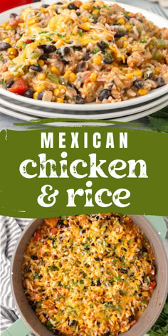 collage of mexican chicken and rice Rice Beans Chicken Recipe, Mexican Chicken Dishes Easy Dinners, Mexican Food Recipes With Chicken, Quick Mexican Meals, 1 Pot Recipes, Mexican Chicken Dinner Recipes, Mexican One Pot Meals, Mexican Meal Ideas For Dinner, Mexican Chicken Recipe