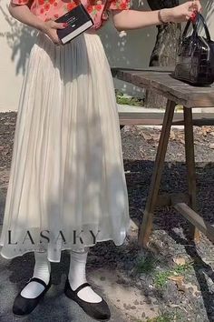 Lasaky - Exquisite Gold-Plated Pleated Star Half-Skirt for a Sophisticated Look Midi White Skirt, Tulle Pants, Tulle Fashion, Skirt Tulle, Polyester Skirt, Black And White Skirt, Half Skirt, Skirt Midi, White Skirt