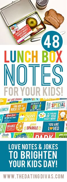 lunch box notes for your kids with the words lunchbox notes for your kids on it