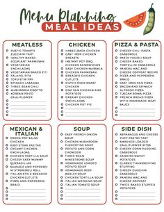 a printable menu for mexican cuisine with the words meandering meals on it