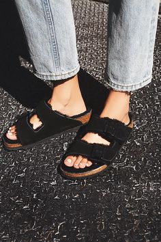 Arizona Shearling Birkenstock Sandals | Free People Shearling Birkenstock, Indoor Outdoor Slippers, Office Shoes Women, Luxe Design, Work Shoes Women, Free People Store, Outdoor Slippers, Office Shoes, Birkenstock Sandals