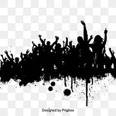 a group of people with their hands up in the air, silhouetted against a white background