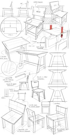 some drawings of different chairs and tables