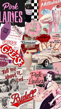 collage of pink ladies and old advertisements