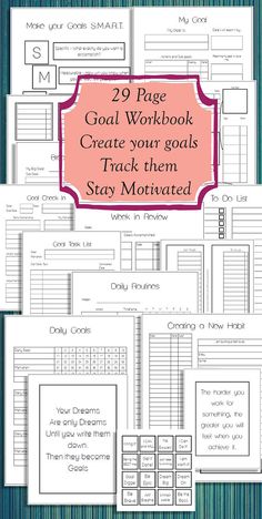 worksheet for goal workbook with text overlay that says 29 page goal workbook create your goals track them stay motived