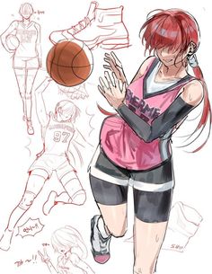 a drawing of a woman holding a basketball