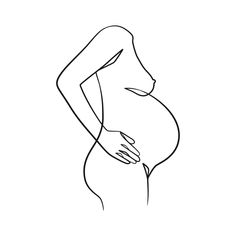 a line drawing of a pregnant woman's stomach with her hand on her belly