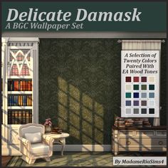 Sims 4 Cc Furniture Living Rooms, Los Sims 4 Mods, Damask Wall, Sims 4 Patreon, Sims 4 House Building, Wallpaper Set, Victorian Wall, Sims 4 House Design