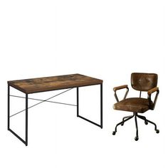 two office chairs and a desk with a wooden top