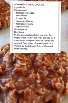 no bake oatmeal cookies are shown on a baking sheet with instructions