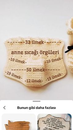 an image of a crochet baby booties with instructions on the back and side