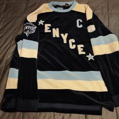 Enyce Ehl(Eastern Hockey League) 1996 Hockey Sweater. This Is Very Thick And Warm. Very Rare Sweater Hockey Sweater, Sweaters Crewneck, Very Rare, Colorful Sweaters, Hockey, Blue White, Hip Hop, Color Blue, Men Sweater