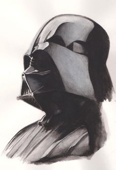 a black and white drawing of a darth vader helmet