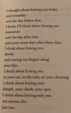 an open book with the words i thought about kissing you today