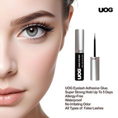 Item # UOG-E022 Color: Clear Size: 5.0 g/net wt. 0.18oz All In One. Eyeliner & Lash Adhesive Glue. Long-Lasting Super Strong Hold. Eyelash Adhesive Glue. Allergy Free. No Irritating Odor. UOG's allergy-free eyelash adhesive is made with only the highest quality ingredients to provide safety for sensitive eyes--no more worries about red, itchy, watery eyes caused by harsh chemicals. The smooth formula glides on easily without clumping or flaking. Get bold, beautiful lashes in a flash with UOG's new allergy-free eyelash adhesive. Our decades of experience bring you an innovative formula that checks all the boxes: Safe, High-Quality Ingredients Allergy-Free for Sensitive Eyes Natural Look. Flexible Bond Comfortable, Long-Lasting Wear Precise Brush-On Application Strong, Flexible Hold Hypoalle Lash Extension Glue, Eyelash Enhancer, Watery Eyes, Lash Adhesive, Beautiful Lashes, Sensitive Eyes, Eyelash Glue, Lash Extension, Adhesive Glue