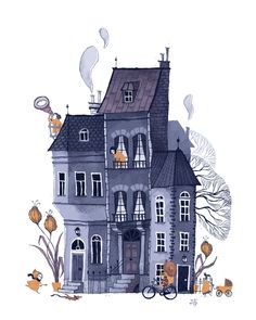 Dream a little dream / Teemu Juhani Ghost House Illustration, Halloween House Illustration, Halloween House Drawing, Forest Fireflies, Draw Forest, Architectural Illustration, Building Illustration, Book Illustration Art, House Illustration