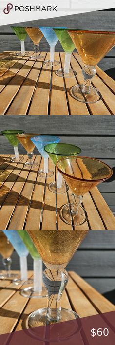 Martini Margarita Glasses Set of 5 Amber Blue Green Margarita Glasses, Glass Bubble, Bar Glassware, Cocktail Glasses, Green And Blue, Martini, Colored Glass, Barware, Amber