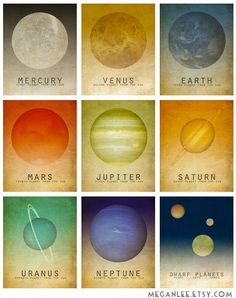 the solar system with eight planets in different colors