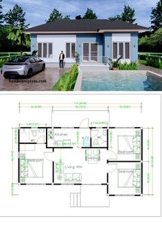 two story house plan with garage and living room