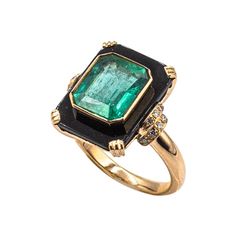 Art Deco Style White Diamond Octagon Cut Emerald Onyx Yellow Gold Cocktail Ring Yellow Gold Cocktail Ring, Gold Cocktail, Gold Cocktail Ring, Estilo Art Deco, Red Coral, Dream Jewelry, Brilliant Cut Diamond, Cocktail Rings, White Diamond