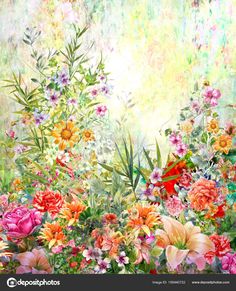 an artistic painting of flowers and plants