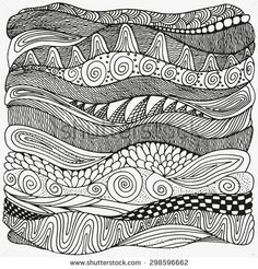 an abstract black and white drawing of waves