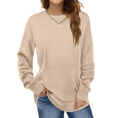 Fantaslook Sweatshirts for Women Crewneck Casual Long Sleeve Shirts Tunic Tops This sweatshirt for women use skin-friendly soft fabric comfortable to wear. Womens sweatshirt features crewneck, long sleeve, pullover, tunic tops, solid color sweatshirts, loose fit style. Womens tops is classic and casual to daily wear, it is a basic oversized sweatshirts to add to your wardrobe in fall and winter. Crewneck sweatshirt women with jeans makes you look more cute and fashion. You will never out of styl Oversized Graphic Shirt, Tunic Tops For Leggings, Slouchy Shirt, Oversized Long Sleeve Shirt, Long Sweaters For Women, Crewneck Sweatshirt Women, Sweatshirts For Women, Casual Long Sleeve Shirts, Womens Crewneck