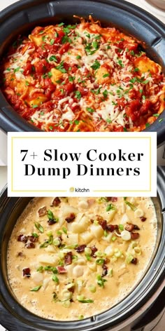 slow cooker dump dinner with text overlay that reads 7 + slow cooker dump dinners