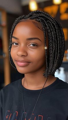 30 Classic Braided Hairstyles for Every Occasion Short Box Braids Bob, Braids Bob Style, Bob Inspiration, Short Bob Braids, Braided Bob, Short Hairdo, Box Braids Bob, Tight Braids