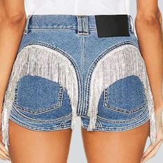 Look no further for the perfect summer style! Our 2023 Summer Collection's fringe back pocket denim shorts are the perfect blend of classic sophistication and vogue vibe. Crafted from premium quality denim. these high-waisted. straight-silhouette type shorts feature a zipper & button closure. and a unique New-millennium-inspired decorated pattern that will make you stand out from the crowd!Why These Shorts Should Be Your Next PurchaseThese shorts offer the perfect combination of quintessential a Fitted Denim Jacket, Embellished Denim, Denim Shorts Women, Formal Attire, Back Pocket, Everyday Wardrobe, High Waisted Denim, Modern Fashion, Perfect Summer