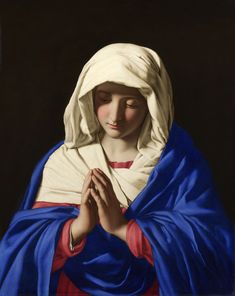 a painting of a woman with her hands together