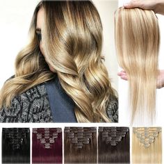 CLEARANCE Clip In Human Hair Extensions Full Head 100% Real Remy Weft Any Colors Texture: Grade AAA 100% Remy Human Hair Clip in 8pcs Full head Straight hair extensions Colors: Black Brown Blonde Highlight Ombre Usage: Can be Curled,Straightened,Washed,Dyed. Length&Weight: 8"(20cm)=65g;10"(25cm)=70g;13"(33cm)=80g;16"(40cm)=70g;                           18"(45cm)=70g;20"(50cm)=70g;22"(55cm)=70g;24"(60cm)=80g; Set Includes:2x8"(20cm)wide weft -3 clips attached; 2x6"(15cm)wide weft -3 clips attach Brown With Blonde Highlights, Hair Extensions Clip, Extensions Clip In, Blonde Highlight, Straight Hair Extensions, Human Hair Clip Ins, Remy Human Hair Extensions, 100 Remy Human Hair, Brown Blonde