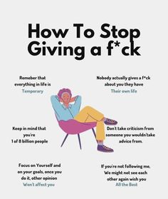 a woman sitting in a chair with the words how to stop giving a f k