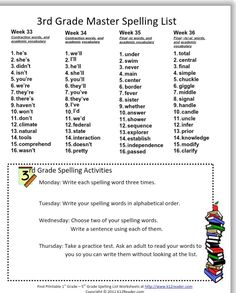 the 3rd grade spelling list for students to practice their spelling skills in order to learn how to