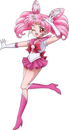 an anime character in pink and white