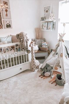 Baby nursery fitted with a beige carpet, there is a cot bed, a little tipi and soft toys Jungle Themed Room, Bellway Homes, Cute Nursery, Playroom Nursery, Baby To Sleep, White Carpet, Beautiful Nursery