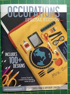 the front cover of an instructional book with school supplies on it, including pens and pencils