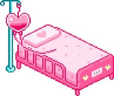 a pixelated pink bed with a heart on it