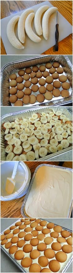 the process of making cookies with bananas and almonds is shown in three different stages